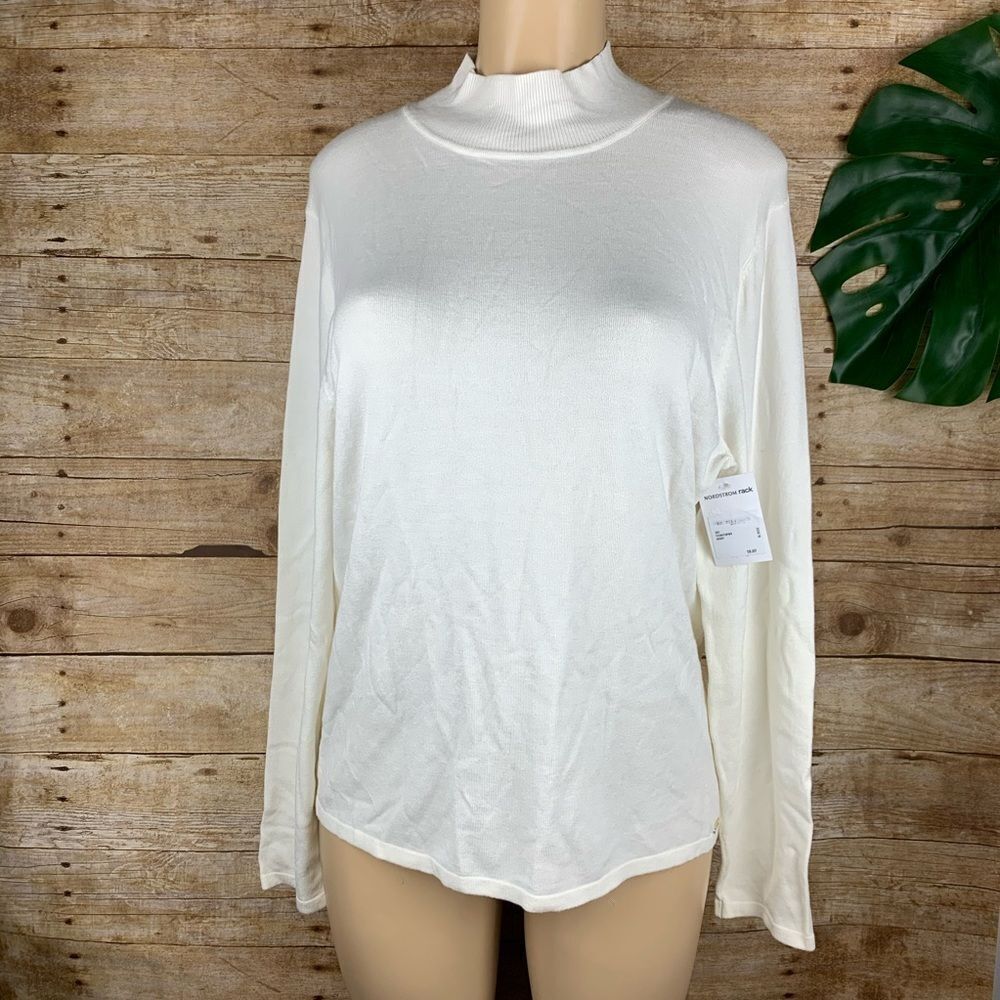NWT T Tahari | Ivory Mock Neck Stretch Sweater XL